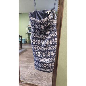 size 10 Banana Republic Women’s Navy Blue White Eye Cat Print Strapless dress
